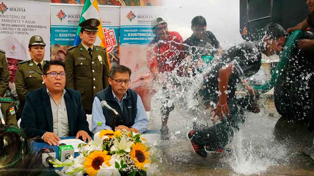 Gobierno prohíbe derroche del agua potable en el Carnaval de Bolivia.