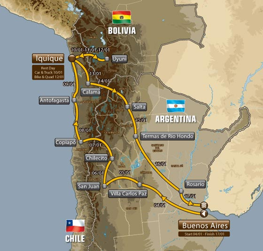 Posible recorrido del Rally Dakar 2015 en Bolivia.