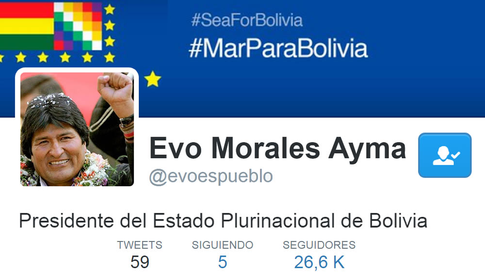 Perfil de en Twitter del presidente Evo Morales.