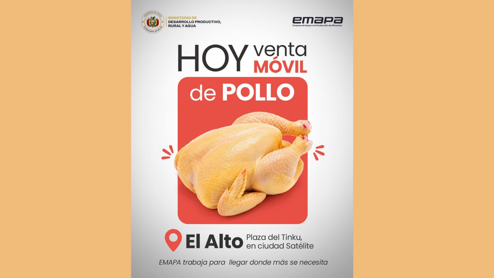 Flyer de venta de pollo móvil de Emapa en El Alto.