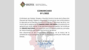 Ministerio de Trabajo dispone feriado nacional para este viernes 15 de abril