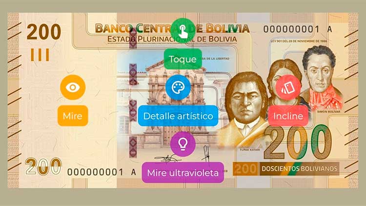 Corte de Bs 200 billete en circulación nacional, una captura de la aplicación “Billetes de Bolivia”.