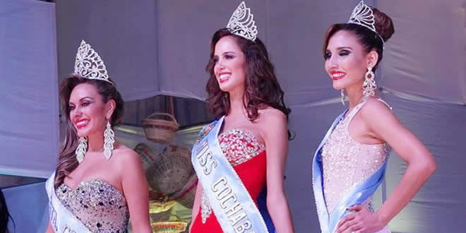 Marines Caballero, Señorita Cochabamba; Alejandra Panozo Muguertegui, Miss Cochabamba y Esthefany Terrazas, Miss Valle.