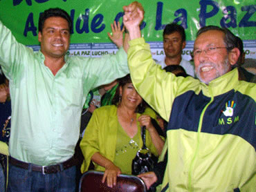 Luis Revilla, candidato por el MSM por la Alcaldía de La Paz y Juan Del Granado, todavía alcalde de La Paz.