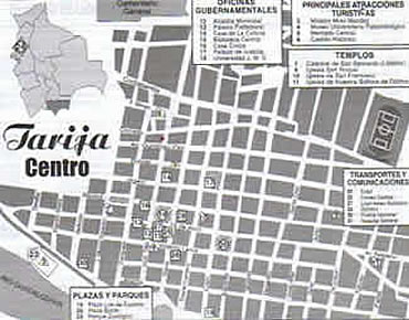 Mapa de Tarija, Bolivia.