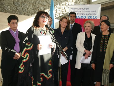 La Ministra Zulma Yugar, durante la inauguración de la Semana Cultural en la Unesco.