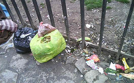 Un sector del campo ferial de las Alasita 2012 lleno de basura.