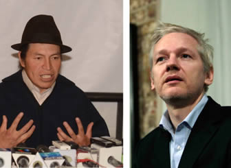Embajador de Ecuador en Bolivia, Ricardo Ulcuango, y Julian Assange, fundador de Wikileaks.