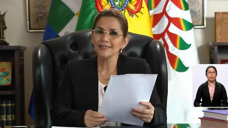 La presidenta de Bolivia, Jeanine Áñez.