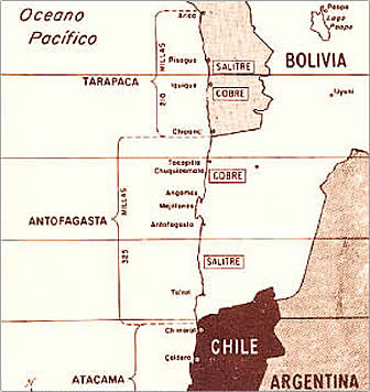 Mapa que muesta la riqueza de Bolivia antes de la usurpación de 1879.