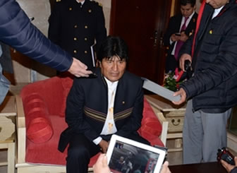 El presidente Evo Morales en conferencia de prensa en China (ABI)