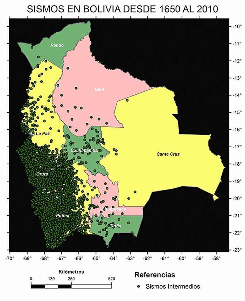 Sismos en Bolivia desde 1650 al 2010
