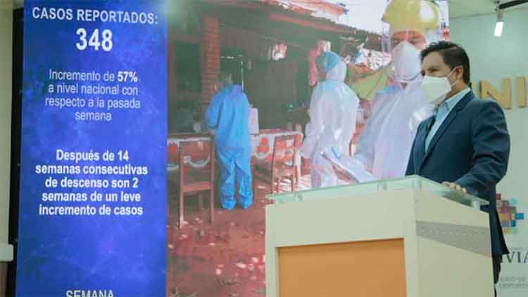 Jeyson Auza, ministro de Salud y Deportes, realizando el reporte epidemiológico. Jeyson Auza, ministro de Salud y Deportes, realizando el reporte epidemiológico.