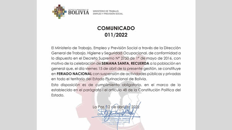 Comunicado del Ministerio de Trabajo