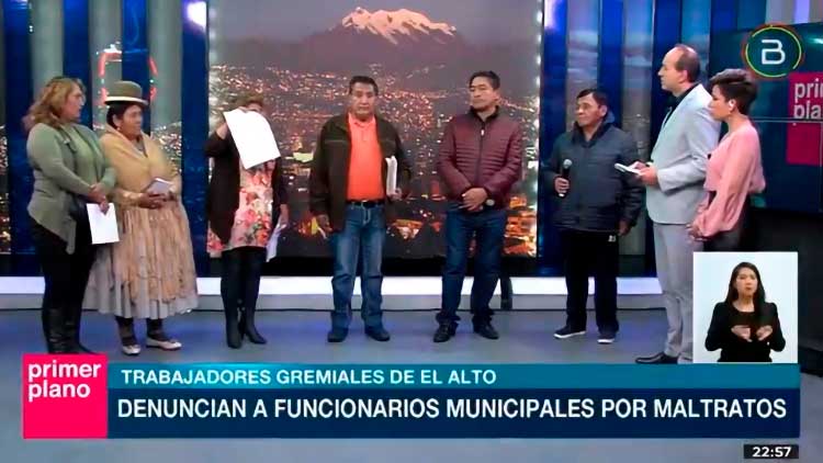 La Federación de Trabajadores Gremiales de El Alto en una entrevista con el canal estatal Bolivia TV. La Federación de Trabajadores Gremiales de El Alto en una entrevista con el canal estatal Bolivia TV.