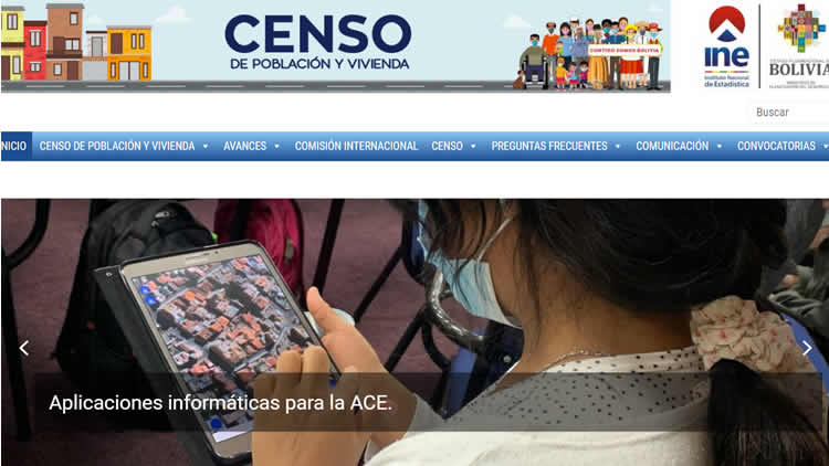 Portada de la página del Censo 2022 en Bolivia: censo.ine.gob.bo
