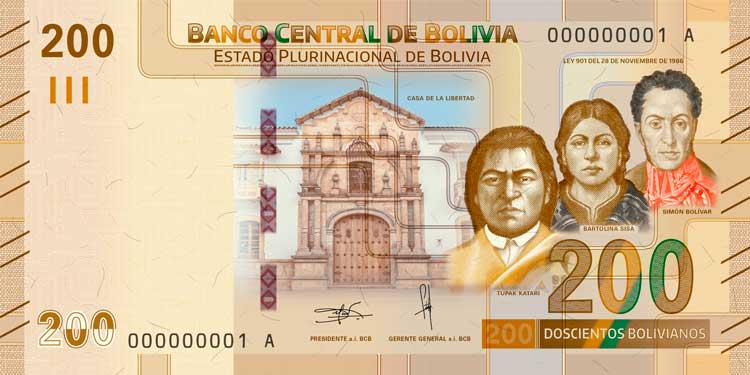 Anverso del nuevo billete de 200 Bs