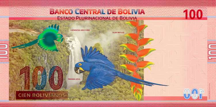 Nuevo billete de 100 bolivianos el reverso. Nuevo billete de 100 bolivianos el reverso.