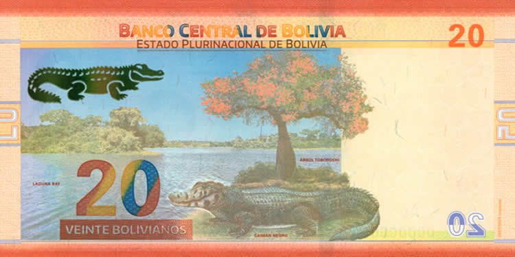 Nuevo billete de 20 bolivianos, parte de la nueva familia de cortes del Estado Plurinacional.
