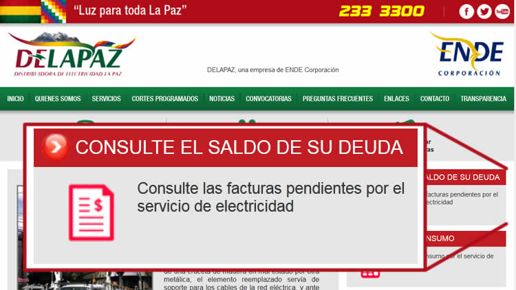 Sitio de de consulta de la empresa de electricidad DELAPAZ. Sitio de de consulta de la empresa de electricidad DELAPAZ.