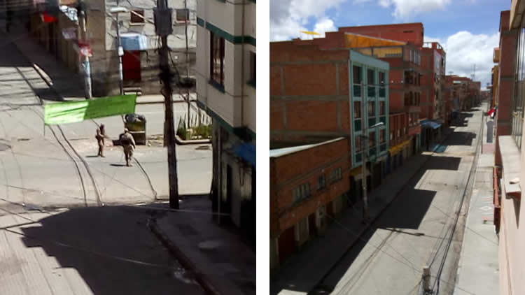 La feria 16 de Julio de El Alto con calles vacías y con control militar.