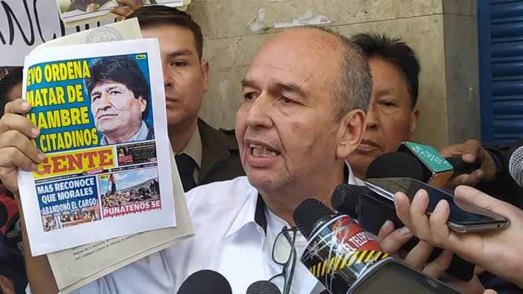 Ministro de Gobierno, Arturo Murillo, presenta denuncia  penal contra Evo Morales  y Juan Ramón Quintana por delitos de sedición y terrorismo ante el Ministerio Público La Paz