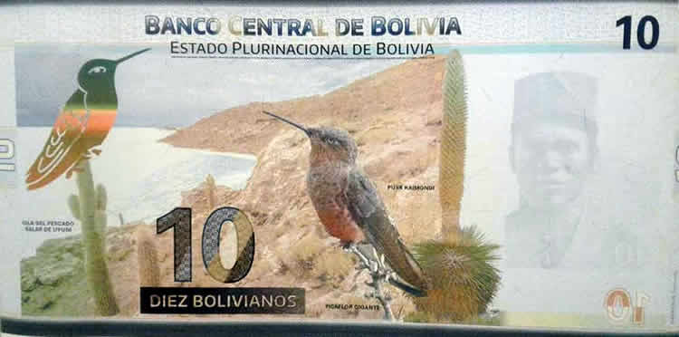 Nuevo billete de 10 bolivianos, cara posterior