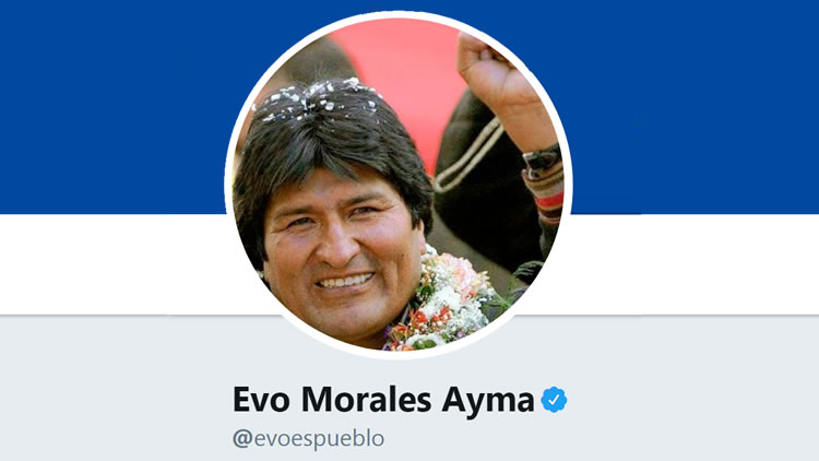 Fotografía de portada en la cuenta de Twitter del presidente Evo Morales Ayma