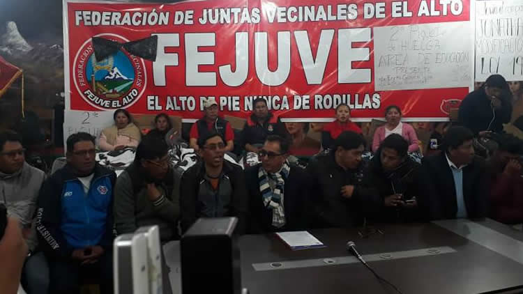 Pronunciamiento de la UPEA fue leído en la sede de la Fejuve de El Alto