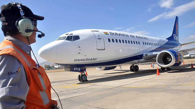 Una de las aeronaves de Boliviana de Aviación en actual operación.