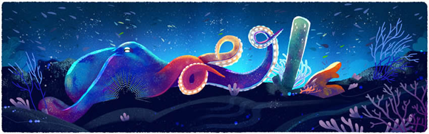 Pulpo en el doodle para el Día de la tierra 2016