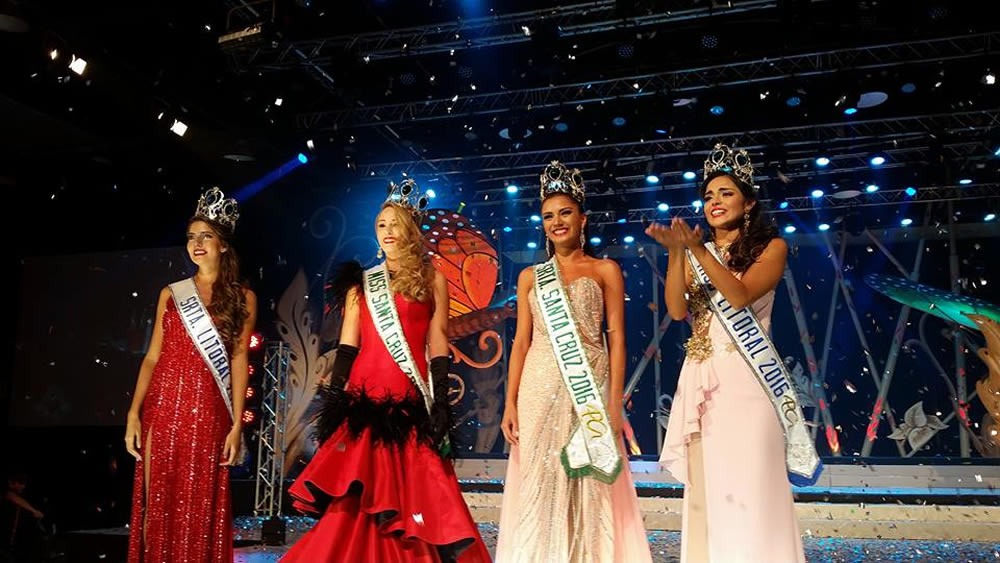Ana Karen Gamón, Antonella Moscateli, Nilsa Barrientos y Kendra Yañez; representes de Santa Cruz para Miss Bolivia 2016.
